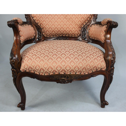 468 - A Mid 20th Century French Style Mahogany Framed Tub Armchair with Scrolled Feet