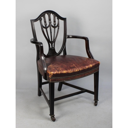 469 - A 19th Century Mahogany Framed Wheel Back Side Chair with Leather Upholstered Seat