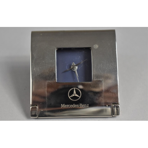 56 - A Modern Chrome Folding Alarm Clock for Mercedes, Working Order, 6.5cms Square