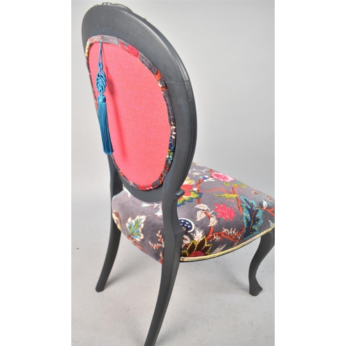 60 - A Upcycled Victorian Balloon Back Chair, the Mahogany Frame Now Repainted in Dark Grey and Reupholst... 