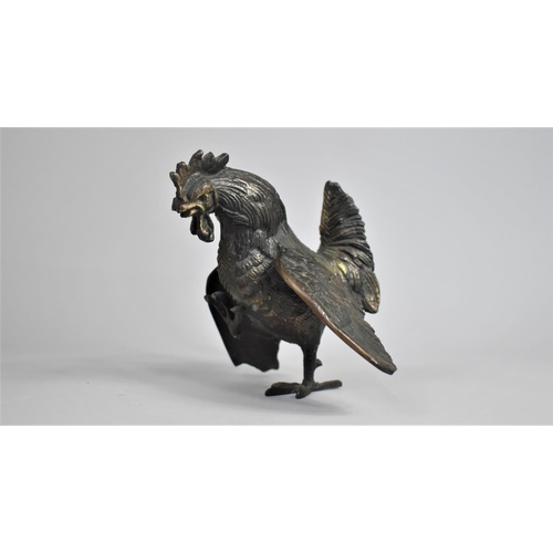 61 - A Continental Patinated Bronze Study of a Cockerel, 12cms High