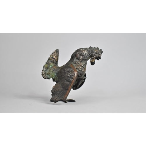 61 - A Continental Patinated Bronze Study of a Cockerel, 12cms High