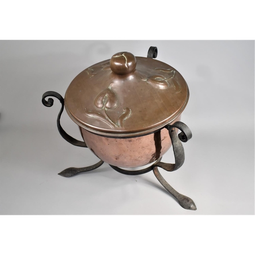 70 - An Early 20th Century Arts and Crafts Copper and Wrought Iron Coal Bucket, the Domed Cover with Embo... 