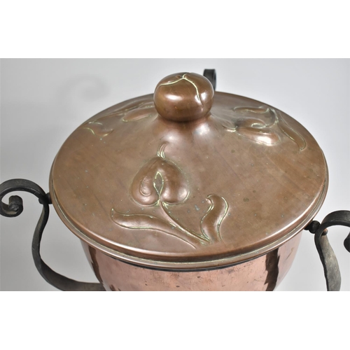 70 - An Early 20th Century Arts and Crafts Copper and Wrought Iron Coal Bucket, the Domed Cover with Embo... 