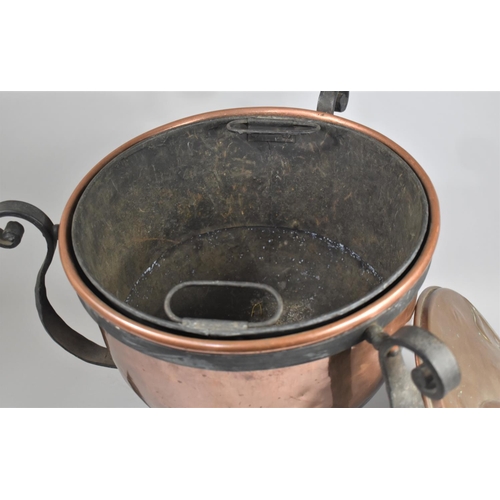 70 - An Early 20th Century Arts and Crafts Copper and Wrought Iron Coal Bucket, the Domed Cover with Embo... 