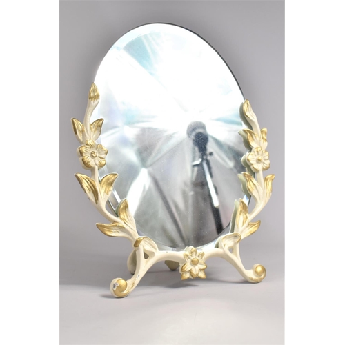 75 - A Mid 20th Century Gilt and Cream Easel Back Oval Dressing Table Mirror by Peerart, 35cms High