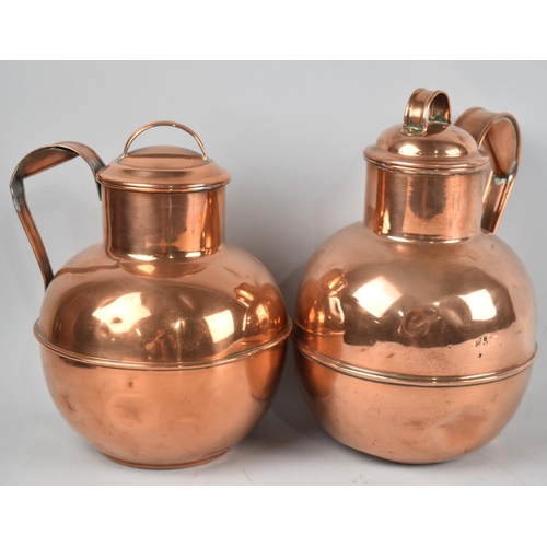 76 - Two Copper Guernsey Lidded Jugs, Tallest 24cms High