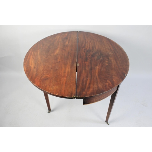 87 - A Mid 19th Century Mahogany Demi-lune Tea Table on Square Tapering Supports, 92cms Wide