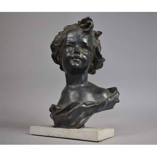 44 - A Mid 20th Century Bronze Effect Resin Bust of a Young Girl on Rectangular Base, 30cms High