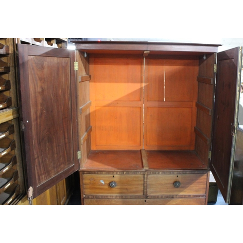 463 - A 19th Century Mahogany Twin Door Linen Press on Two Short and One Long Drawer Base, with Replacemen... 