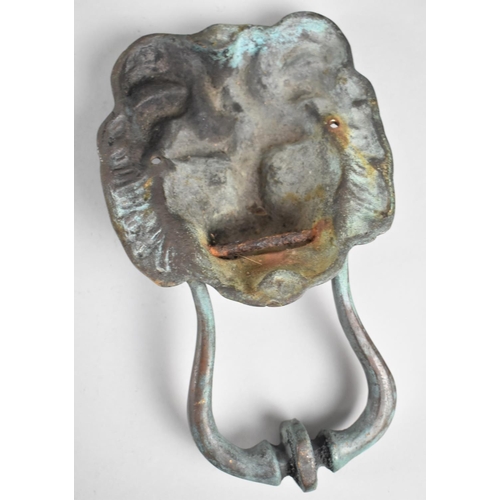 53 - An Early 20th Century Green patinated Lion mask Door Knocker, 20cm High