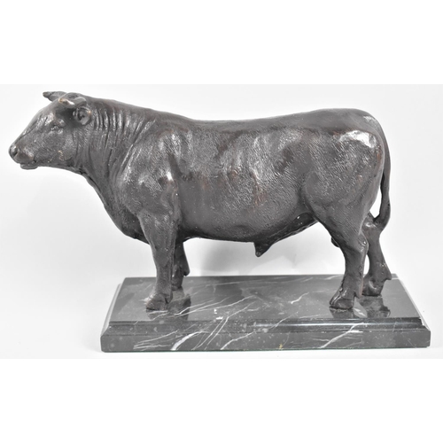 62 - A Modern Patinated Bronze Study of a Continental Bull Set on Green Marble Plinth Base, 26cms Long