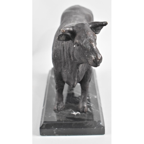 62 - A Modern Patinated Bronze Study of a Continental Bull Set on Green Marble Plinth Base, 26cms Long