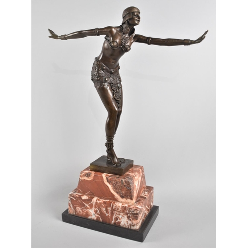 65 - A Large Heavy Bronze Figure in the Art Deco Style After Chiparus, Dancing Girl on Stepped Marble Pli... 