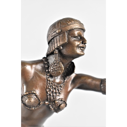 65 - A Large Heavy Bronze Figure in the Art Deco Style After Chiparus, Dancing Girl on Stepped Marble Pli... 