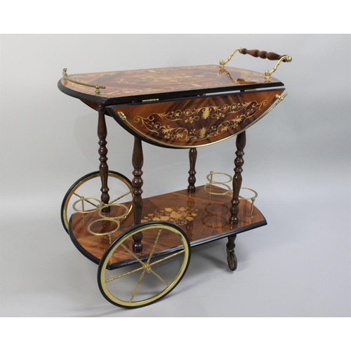 67 - An Inlaid Italian Two Tier Drinks Trolley, Gilt Metal Gallery to Top, Bottle Stands to Base Shelf, 7... 