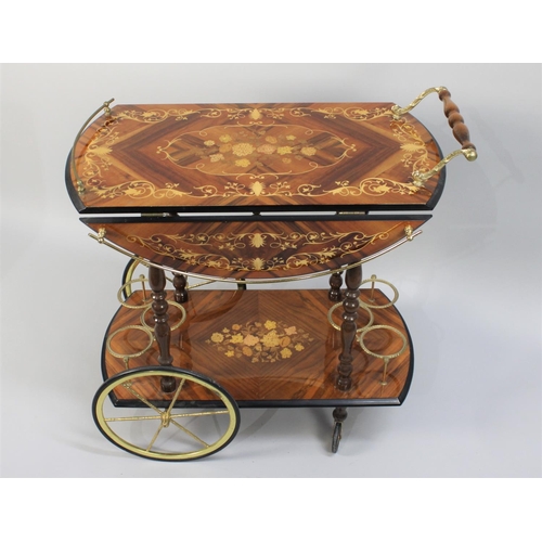 67 - An Inlaid Italian Two Tier Drinks Trolley, Gilt Metal Gallery to Top, Bottle Stands to Base Shelf, 7... 