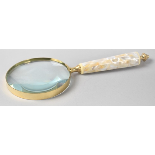 69 - A Modern Large Desk Top Magnifying Glass with Mother of Pearl Handle, 25cms Long