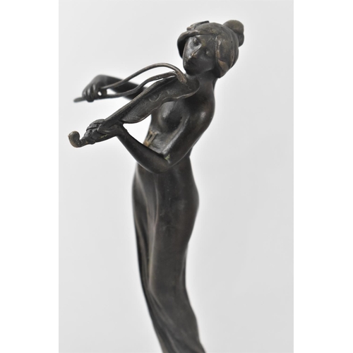 7 - A Reproduction Patinated Bronze Study of Maiden Playing Violin in the Early 20th Century Style, Circ... 