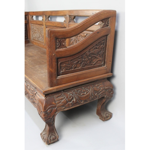 189 - A Chinese Carved Hardwood Settee with Carved and Pierced Panel Back with Birds in Branches Decoratio... 