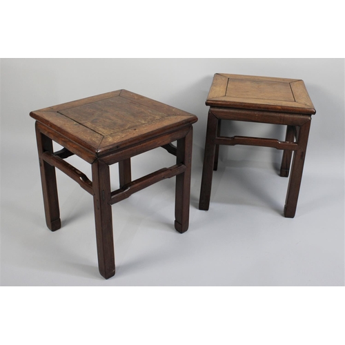 188 - A Pair of Early 20th Century Chinese Hardwood Low Tables/Stools on Stretcher Square Supports, 40cms ... 