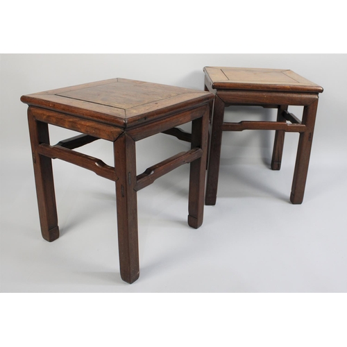 188 - A Pair of Early 20th Century Chinese Hardwood Low Tables/Stools on Stretcher Square Supports, 40cms ... 