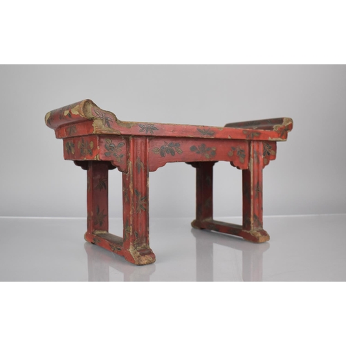 187 - An 18th/19th Century Chinese Red Lacquer Stool of Shaped Form with Straight Stretcher Supports Decor... 