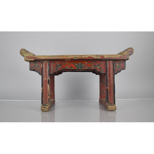 187 - An 18th/19th Century Chinese Red Lacquer Stool of Shaped Form with Straight Stretcher Supports Decor... 