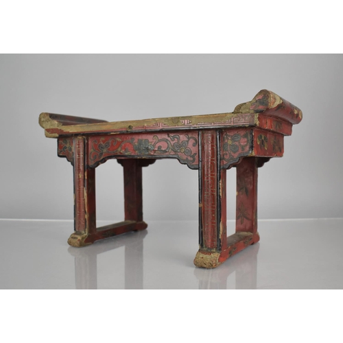 187 - An 18th/19th Century Chinese Red Lacquer Stool of Shaped Form with Straight Stretcher Supports Decor... 