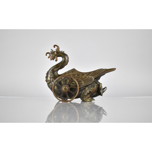 184 - A Japanese Bronze Table Carriage in the Form of a Cockerel with Feathered Detail and Back Store havi... 