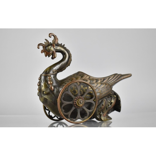 184 - A Japanese Bronze Table Carriage in the Form of a Cockerel with Feathered Detail and Back Store havi... 