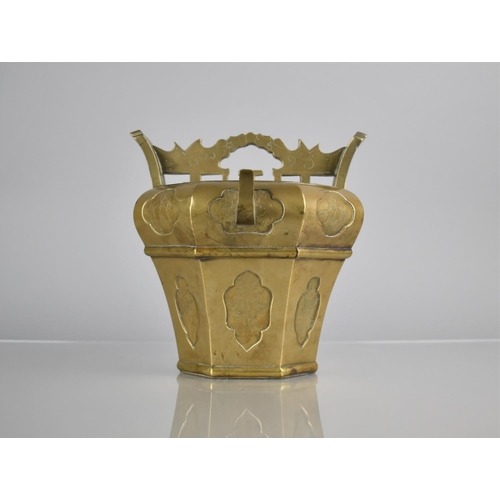 182 - A Chinese Bronze Teapot with Flat Octagonal Top with Ornate Scrolled Handle and Tapering Panelled Bo... 