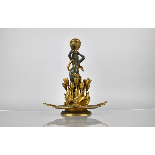 233 - A French Empire Style Bronze and Ormolu Table Centre Modelled with Nude Supporting Candle Holder Amo... 