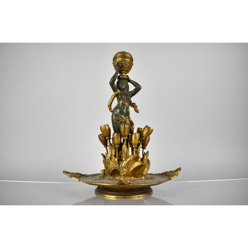 233 - A French Empire Style Bronze and Ormolu Table Centre Modelled with Nude Supporting Candle Holder Amo... 