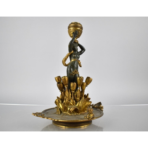 233 - A French Empire Style Bronze and Ormolu Table Centre Modelled with Nude Supporting Candle Holder Amo... 