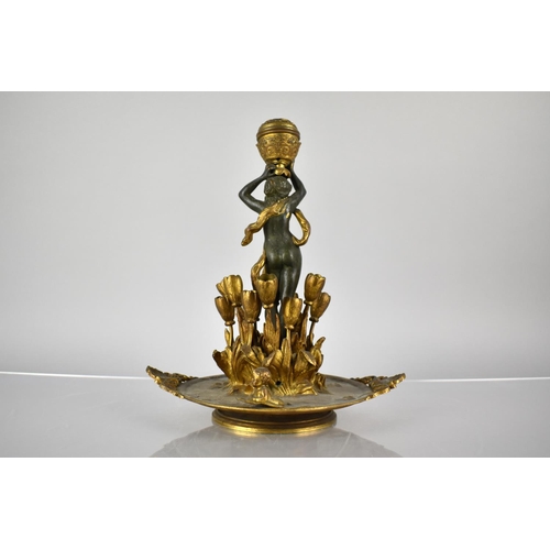 233 - A French Empire Style Bronze and Ormolu Table Centre Modelled with Nude Supporting Candle Holder Amo... 