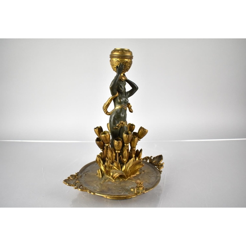 233 - A French Empire Style Bronze and Ormolu Table Centre Modelled with Nude Supporting Candle Holder Amo... 