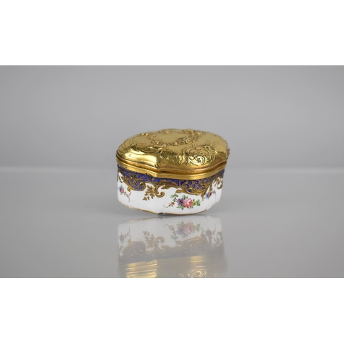 331 - A 19th Century Small Enamel Box, Finely Painted with FLoral Swags, Gilt Scrolls and Blue Trim having... 