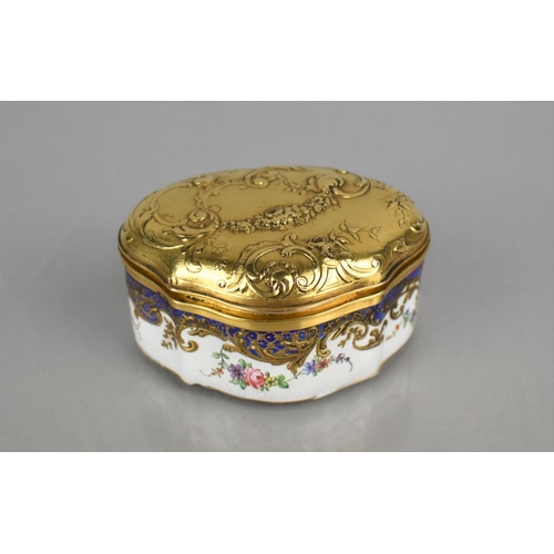 331 - A 19th Century Small Enamel Box, Finely Painted with FLoral Swags, Gilt Scrolls and Blue Trim having... 