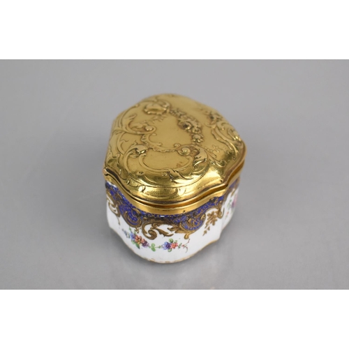 331 - A 19th Century Small Enamel Box, Finely Painted with FLoral Swags, Gilt Scrolls and Blue Trim having... 