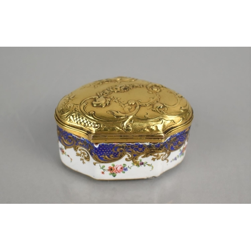 331 - A 19th Century Small Enamel Box, Finely Painted with FLoral Swags, Gilt Scrolls and Blue Trim having... 