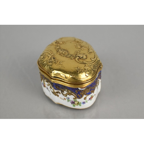 331 - A 19th Century Small Enamel Box, Finely Painted with FLoral Swags, Gilt Scrolls and Blue Trim having... 