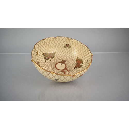 129 - A Japanese Meiji Period Satsuma Bowl Decorated with Netted Butterflies, Seal Mark to Base, 12cms Dia... 