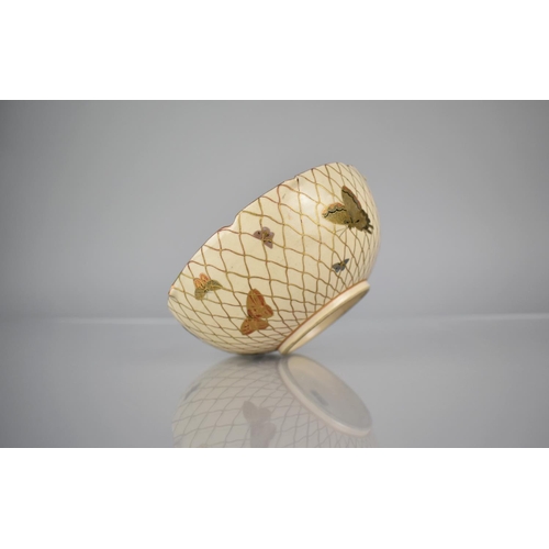 129 - A Japanese Meiji Period Satsuma Bowl Decorated with Netted Butterflies, Seal Mark to Base, 12cms Dia... 