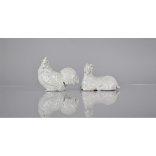 114 - Two Chinese Porcelain Blanc De Chine Zodiac Animals, Goat and Rooster, 9cm high. Condition: Not perf... 