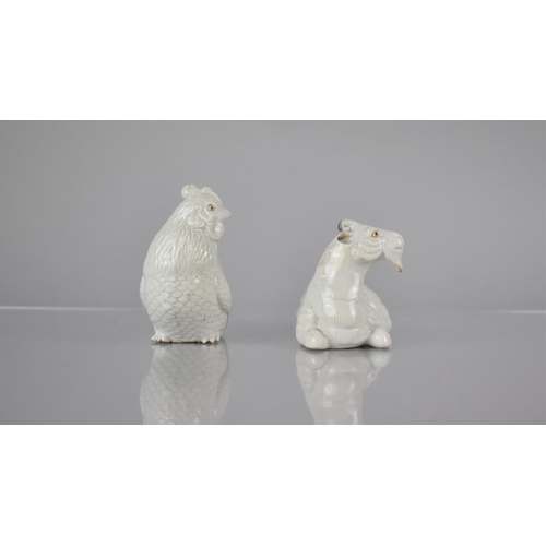 114 - Two Chinese Porcelain Blanc De Chine Zodiac Animals, Goat and Rooster, 9cm high. Condition: Not perf... 