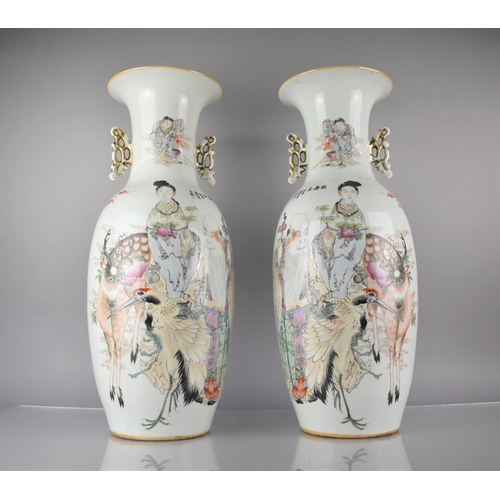 98 - A Large Pair of Chinese Calligraphy Porcelain Republic Period Vases decorated with Chinese God of Lo... 