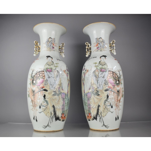 98 - A Large Pair of Chinese Calligraphy Porcelain Republic Period Vases decorated with Chinese God of Lo... 