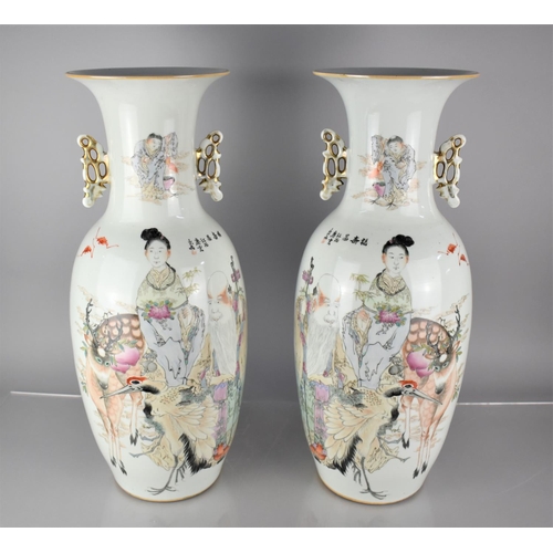 98 - A Large Pair of Chinese Calligraphy Porcelain Republic Period Vases decorated with Chinese God of Lo... 