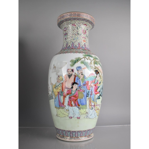 97 - Three Large 20th Century Chinese Porcelain Calligraphy Vases decorated in the Famille Rose Palette, ... 